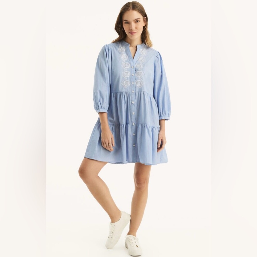 Nautica Striped Summer Dress | Tiered Skirt | Embroidery